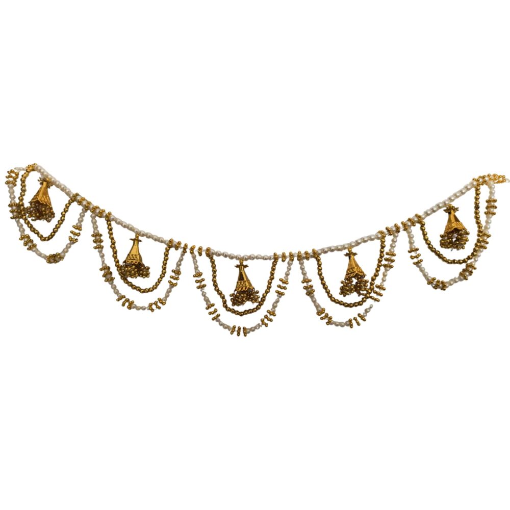 Handmade Pearl Toran & Golden Beaded – Traditional Indian Door Hanging for Home, Temple, Puja & Festival Decoration