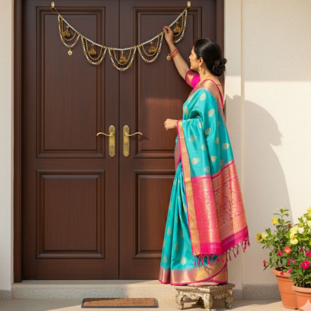 Handmade Pearl Toran & Golden Beaded – Traditional Indian Door Hanging for Home, Temple, Puja & Festival Decoration - Image 4
